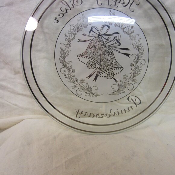 VTG HAPPY SILVER ANNIVERSARY CLEAR GLASS DISPLAY PLATE - Picture 5 of 6